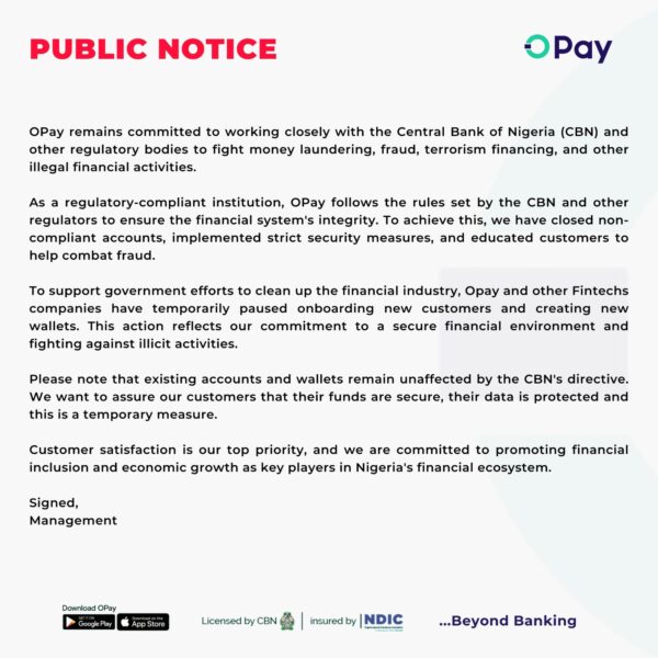 Opay responding to CBN