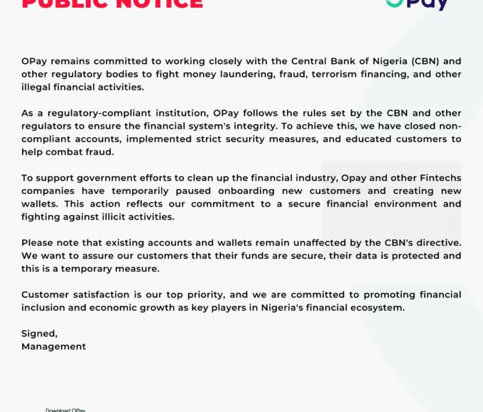 Opay responding to CBN
