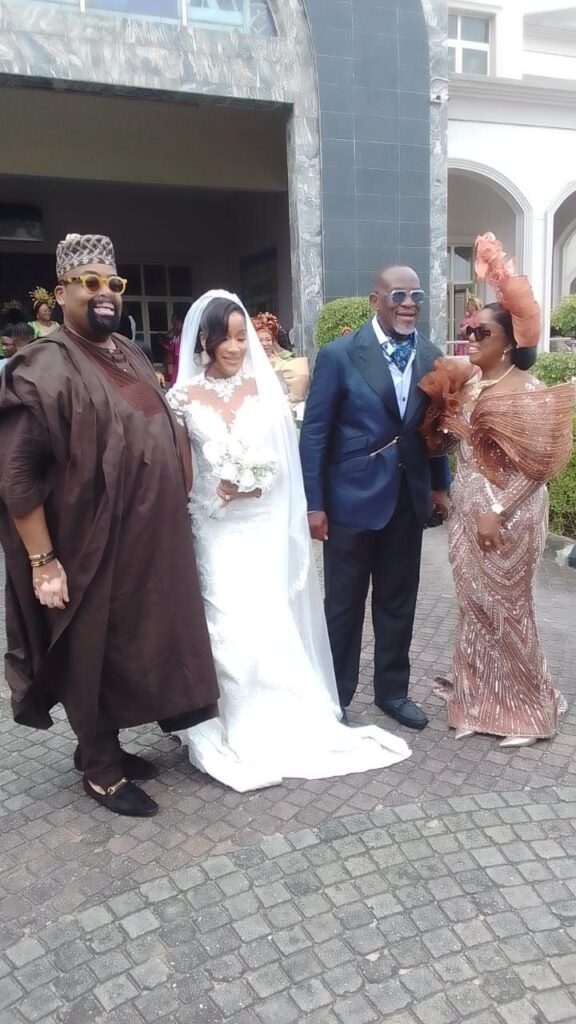 L-R Olumide Apakta Former NBA President and Edo State Labour Party (LP) Gubernatorial Candidate, Ashleigh (Bride), Mr. Billy Osemwegie, Mrs. Clara Osemwegie