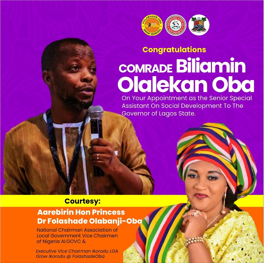 Folashade Oba Congratulates Olalekan Biliamin Oba on New Appointment