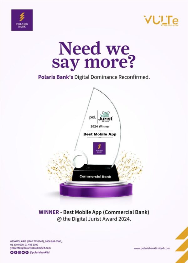 Polaris Bank Clinches "Best Mobile App" Award at Digital Jurist Awards 2024