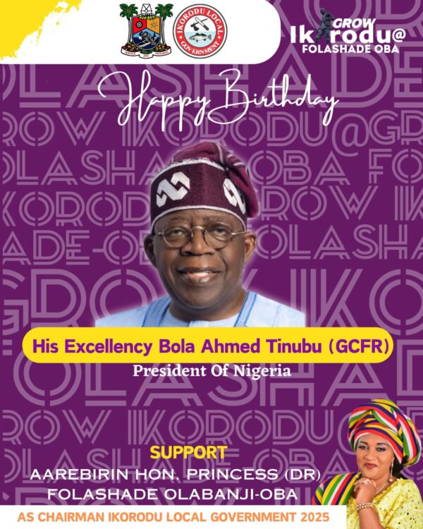 Folashade Oba Celebrates President Bola Tinubu on His 73 Birthday