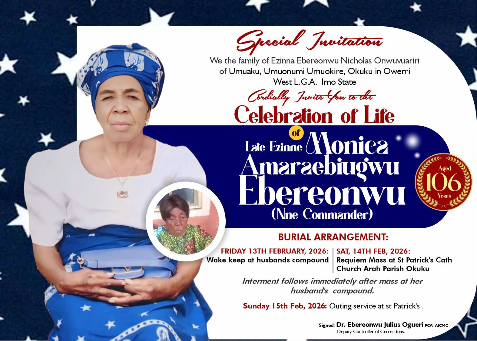 Matriarch Late Monica Amaraebiugwu Ebereonwu (New Commander)