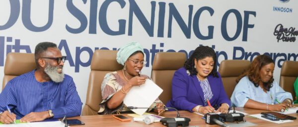 Photo caption: L-R: Chief Executive Officer, Innoson Kiara Academy, Endi Ezengwa; Commissioner for Women Affairs and Poverty Alleviation, Lagos State, Bolaji Cecilia Dada; Managing Director/Chief Executive Officer, Fidelity Bank Plc, Dr. Nneka Onyeali-Ikpe; and Commissioner for Commerce, Cooperatives, Trade and Investment, Lagos State, Folashade Ambrose-Medebem; during the signing of Memorandum of Understanding (MoU) at the launch of “Give Her Power” initiative as part of the 2026 International Women’s Day (IWD)