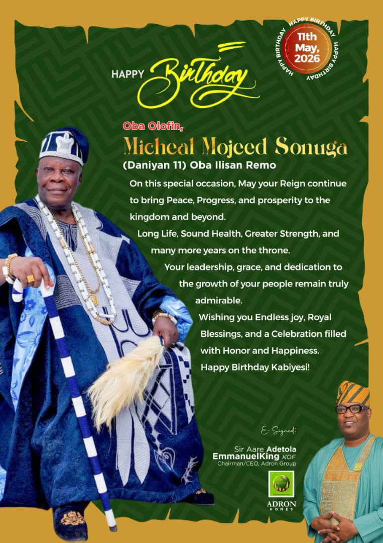 Aare Adetola Emmanuelking Honors Olofin of Ilisan Remo at 86