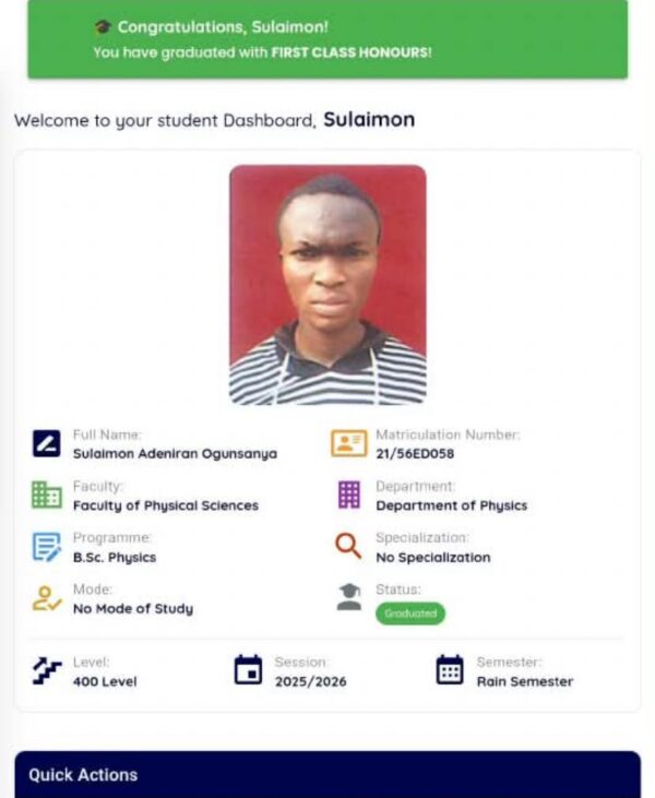 Ogunsanya Academic Excellence Worthy of Emulation